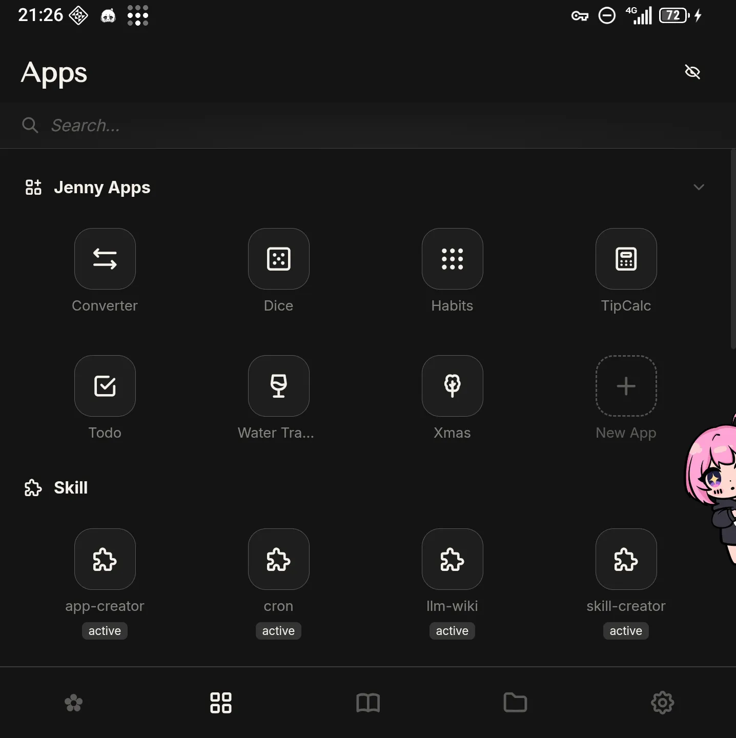 Mini-apps written by the AI agent, in its app grid